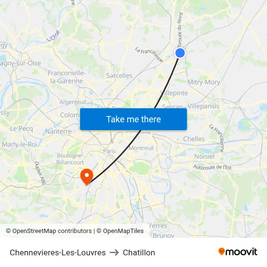 Chennevieres-Les-Louvres to Chatillon map