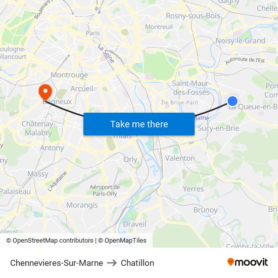 Chennevieres-Sur-Marne to Chatillon map