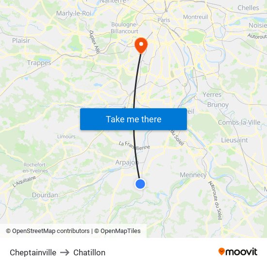 Cheptainville to Chatillon map