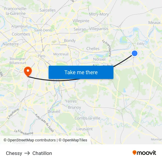 Chessy to Chatillon map