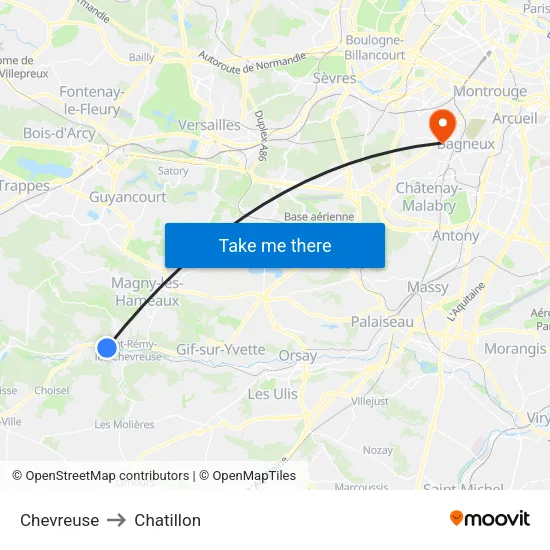 Chevreuse to Chatillon map
