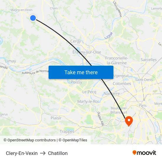 Clery-En-Vexin to Chatillon map