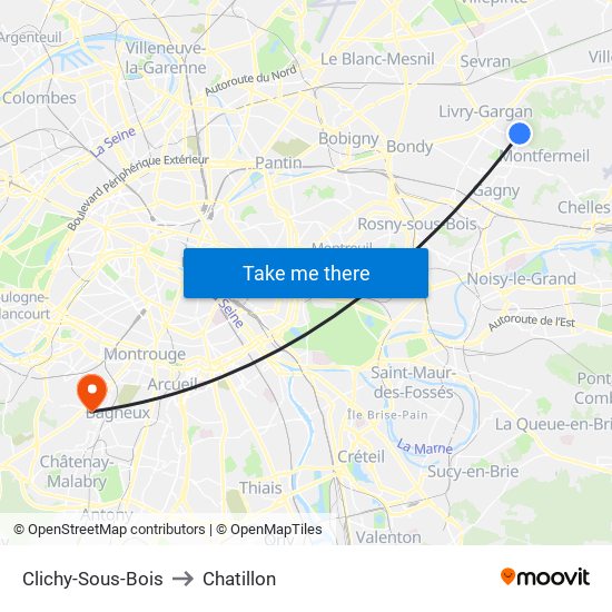 Clichy-Sous-Bois to Chatillon map
