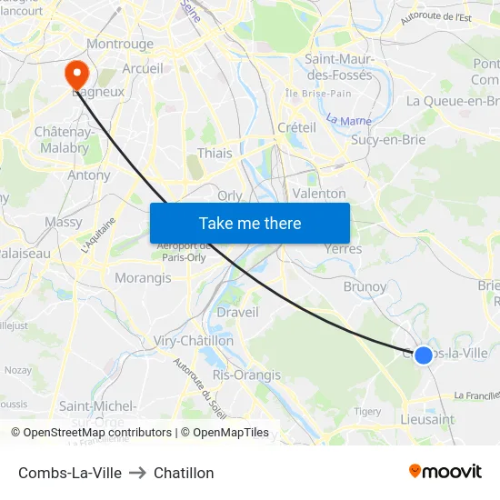Combs-La-Ville to Chatillon map