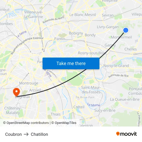 Coubron to Chatillon map