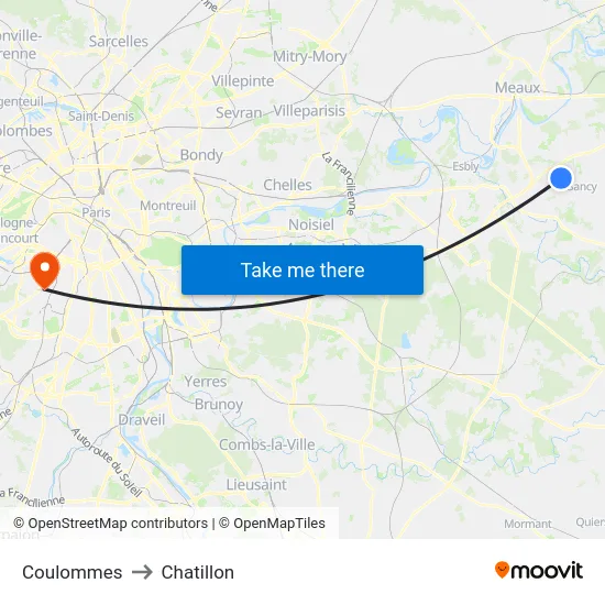 Coulommes to Chatillon map