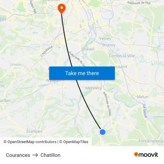 Courances to Chatillon map