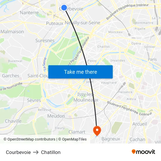 Courbevoie to Chatillon map