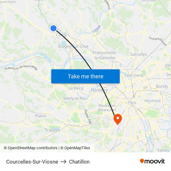 Courcelles-Sur-Viosne to Chatillon map