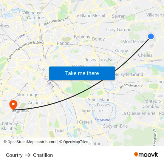 Courtry to Chatillon map