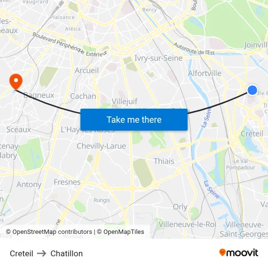 Creteil to Chatillon map