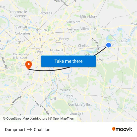 Dampmart to Chatillon map