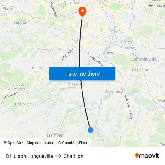 D'Huison-Longueville to Chatillon map