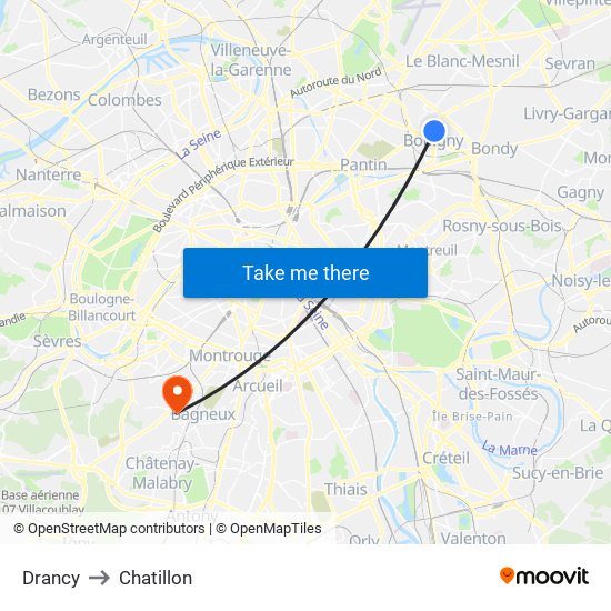 Drancy to Chatillon map