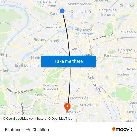Eaubonne to Chatillon map
