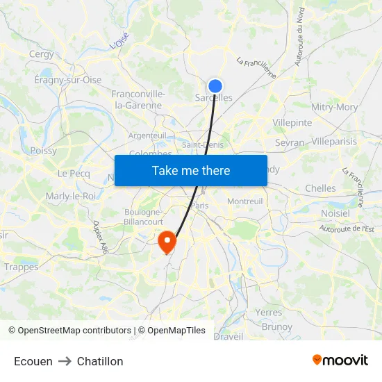 Ecouen to Chatillon map