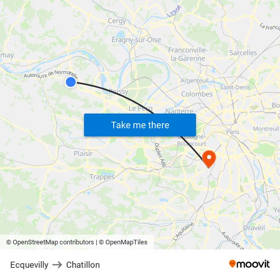 Ecquevilly to Chatillon map