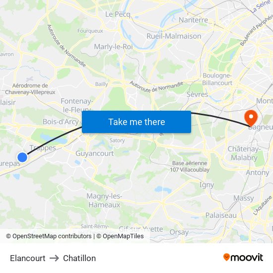 Elancourt to Chatillon map