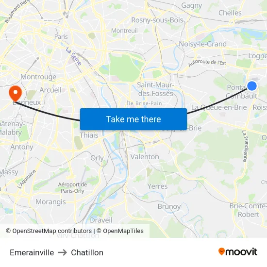 Emerainville to Chatillon map