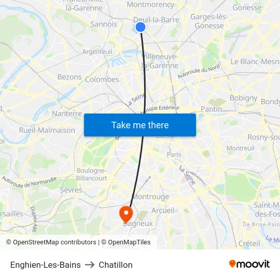 Enghien-Les-Bains to Chatillon map