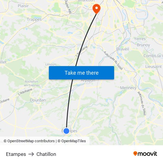Etampes to Chatillon map