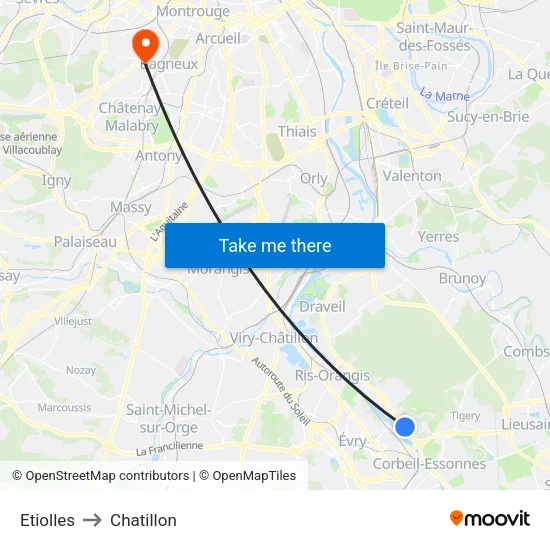 Etiolles to Chatillon map