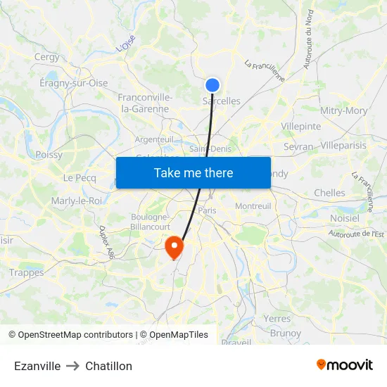 Ezanville to Chatillon map