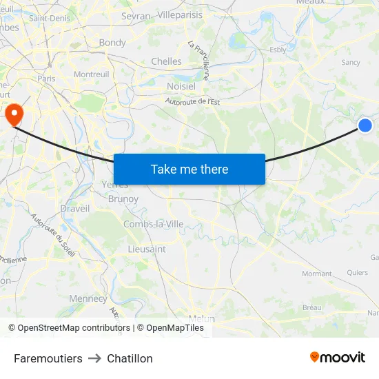 Faremoutiers to Chatillon map
