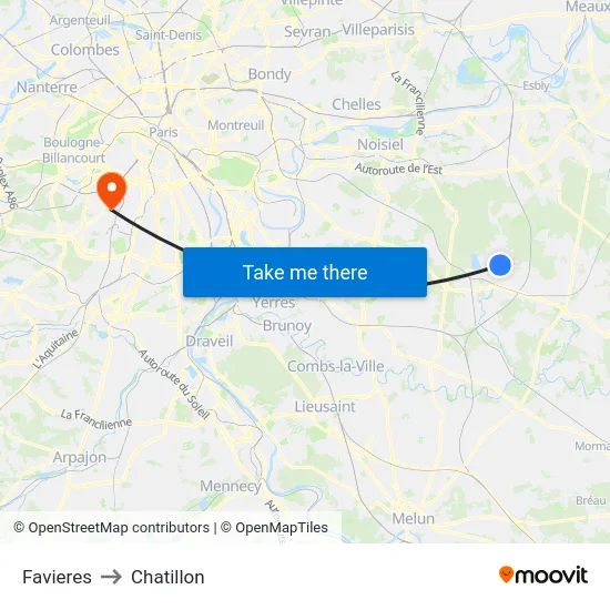 Favieres to Chatillon map