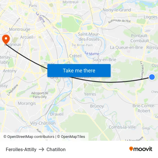 Ferolles-Attilly to Chatillon map