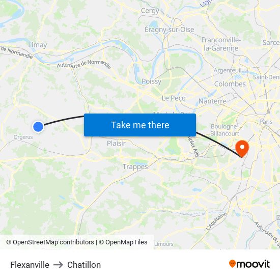 Flexanville to Chatillon map