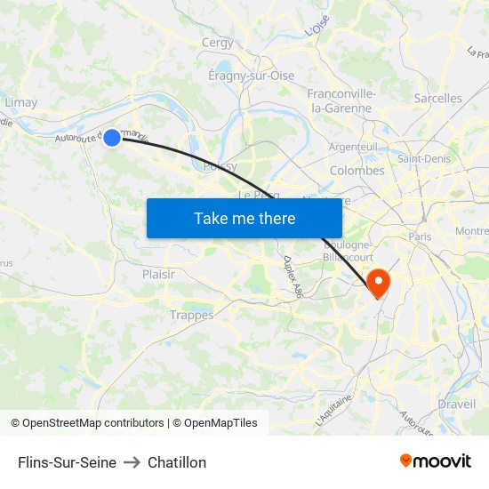 Flins-Sur-Seine to Chatillon map