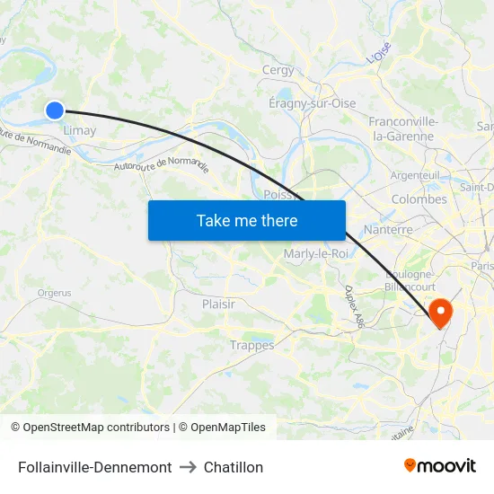 Follainville-Dennemont to Chatillon map