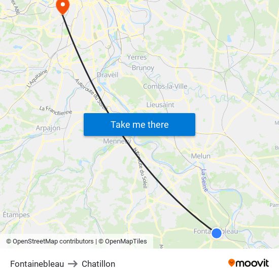 Fontainebleau to Chatillon map