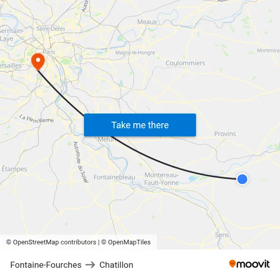 Fontaine-Fourches to Chatillon map