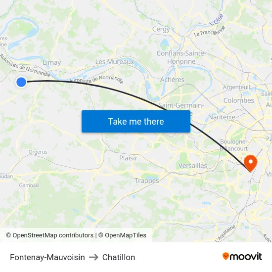 Fontenay-Mauvoisin to Chatillon map