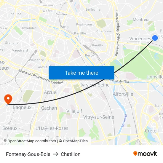 Fontenay-Sous-Bois to Chatillon map
