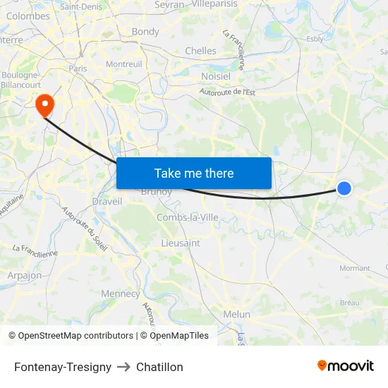 Fontenay-Tresigny to Chatillon map