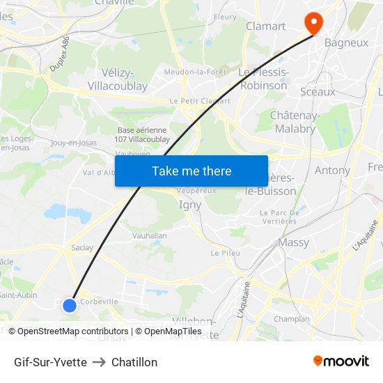 Gif-Sur-Yvette to Chatillon map