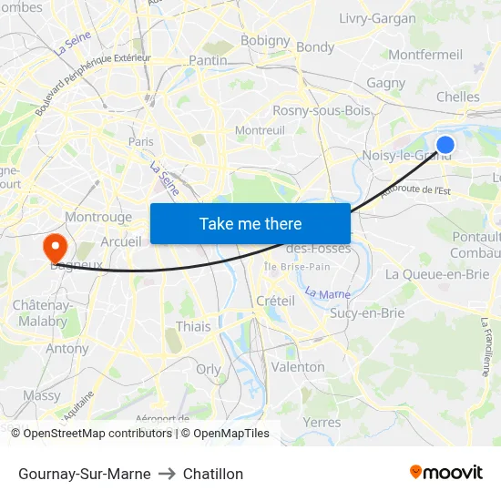 Gournay-Sur-Marne to Chatillon map