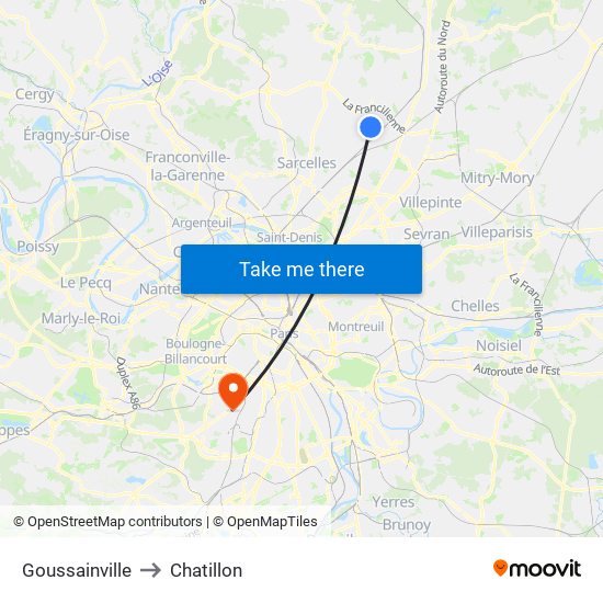 Goussainville to Chatillon map