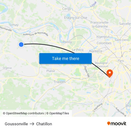 Goussonville to Chatillon map