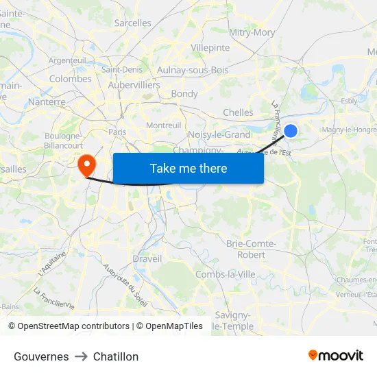 Gouvernes to Chatillon map