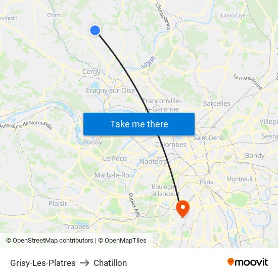 Grisy-Les-Platres to Chatillon map