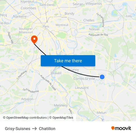 Grisy-Suisnes to Chatillon map