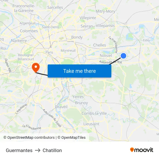 Guermantes to Chatillon map