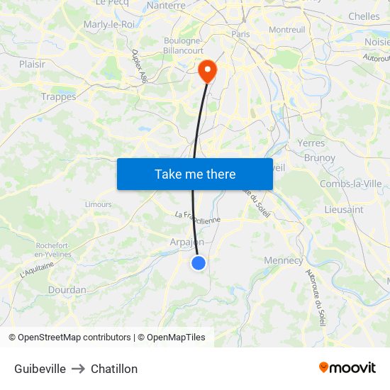 Guibeville to Chatillon map