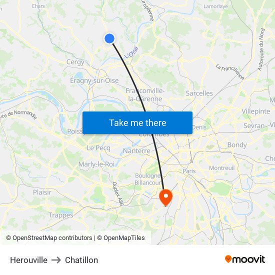 Herouville to Chatillon map