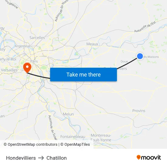 Hondevilliers to Chatillon map