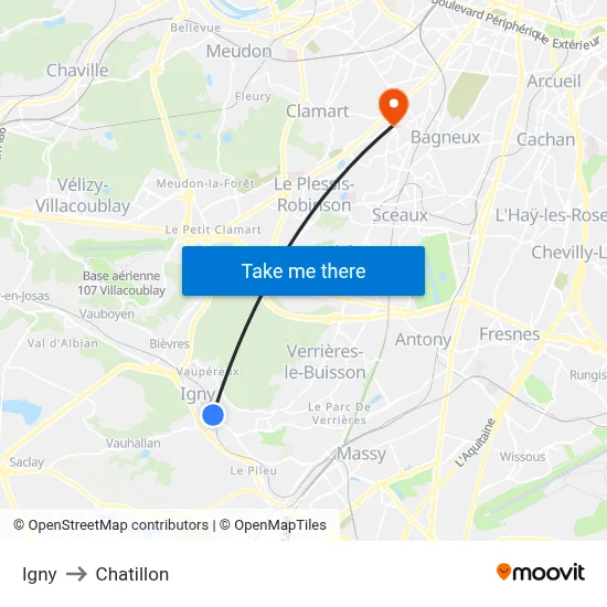 Igny to Chatillon map